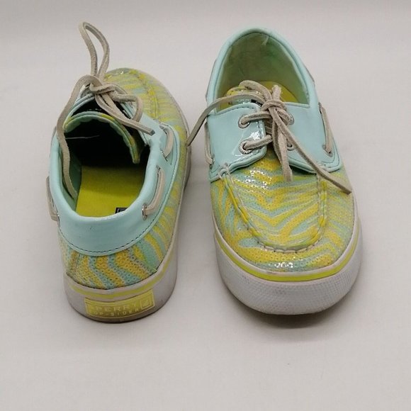 Sperry Top Sider Womens Boat Shoe Blue Yellow Striped Rawhide Laces Flat Heel 6 - Picture 3 of 10